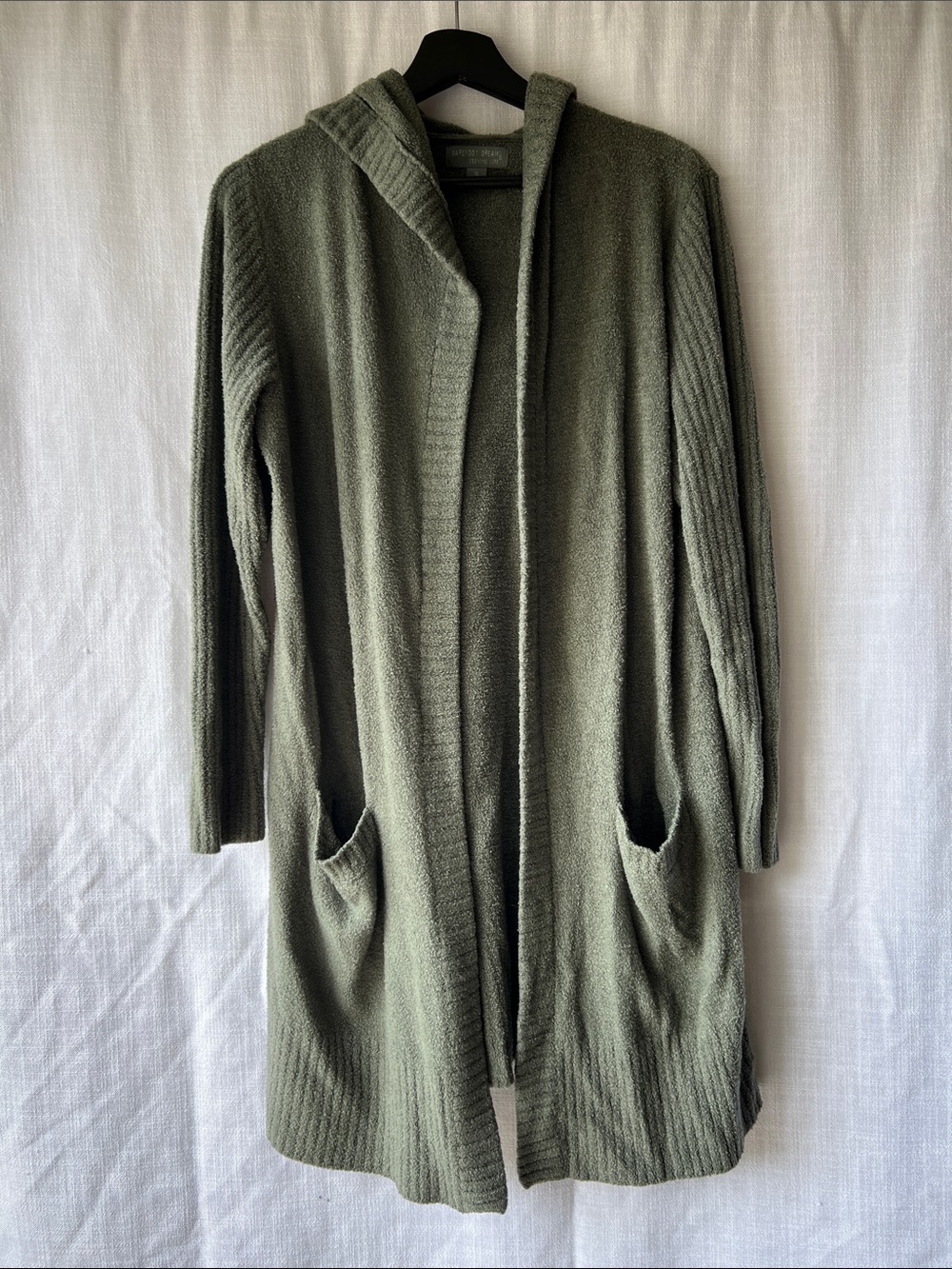 Barefoot Dreams Sage Green Hooded Open-Front Cardigan Size Medium